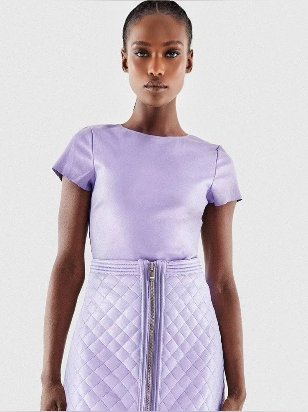 AS by DF Lamb Leather Lilac Crewneck Fitted Top